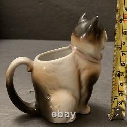 Schafer & Vater German Antique Colored Cat Kitty Porcelain Cream Pitcher RARE