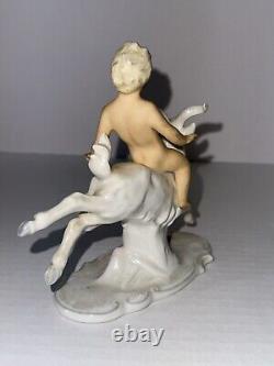 Schaubach Kunst Wallendorf Porcelain Figurine, Vintage Antique, Boy Riding Goat