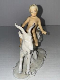 Schaubach Kunst Wallendorf Porcelain Figurine, Vintage Antique, Boy Riding Goat