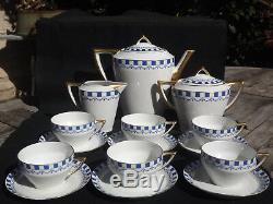 Service à thé d'époque Art déco 1925 porcelaine de Limoges 6 tasses LUSTUCRU
