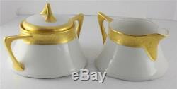 Set Porcelain Art Deco Sugar Bowl Creamer Gold Encrusted Signed Bavaria ZS Co HP