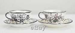 Set of 2 Richard Ginori Italian Silver Overlay Porcelain Mocha Cups & Saucers