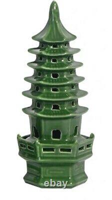 Set of 3 Chinoiserie Green Towers Chinese Porcelain Pavilion Pagoda