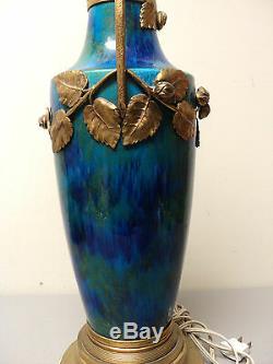 Sevres Paul Milet / Millet French Flambe Porcelain Lamp, Gilt Bronze Ormolu
