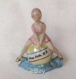 Sexy Bathing Beauty Lady Figurine Souvenir Porcelain Bisque Vtg Art Deco Germany