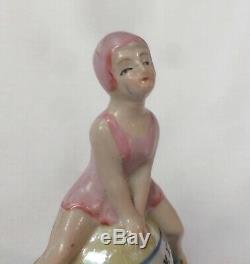 Sexy Bathing Beauty Lady Figurine Souvenir Porcelain Bisque Vtg Art Deco Germany