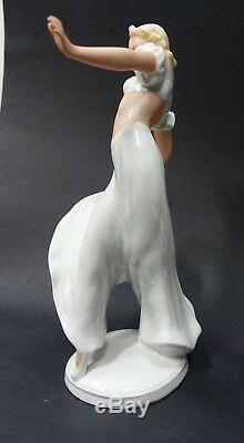 Shlf SCHAUBACH KUNST DECO LADY DANCER IN BIKINI TOP, 10 HIGH porcelain figure