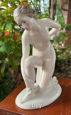 Signed Rosenthal Porcelain Nude Woman After The Bath Art Deco Figurine Excellent