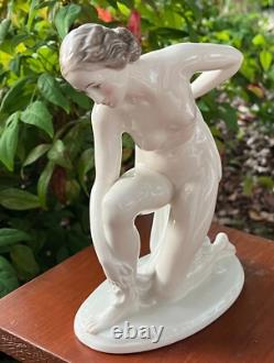 Signed Rosenthal Porcelain Nude Woman After The Bath Art Deco Figurine Excellent