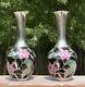 Spahr Art Deco Silver Overlay Porcelain Floral Matching Vases