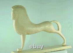 Statue Figurine cheval Etrusque Animalier Style Art Deco Porcelaine Craquele