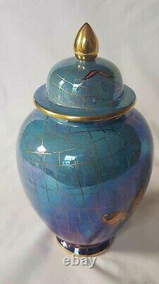Stunning Blue Carlton Ware Lustre Glaze Cobwebs & Butterfly Art Deco Jar & Cover