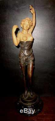 Stunning French Female Dancer Art Deco Bronze Ceramic Marble Base Figure