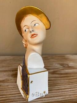 Stunning Royal Dux 1930 Art Deco porcelain bust of Elly Strobach. Czechoslovakia