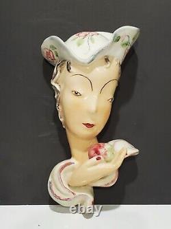 Super Rare Goldscheider Art Deco Wall Mask Lady in Hat with Apple Staffordsh
