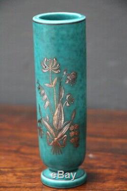 Swedish Art Deco tall vase ARGENTA by Gustavsberg 1929 silver signed porcelain