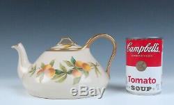 T&V Limoges FLORIDA Teapot Antique French Porcelain Orange Gold Tea Pot Deco
