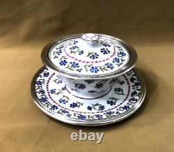 TETARD FRERES sauce pan ART DECO porcelain Limoges solid silver MINERVA cup