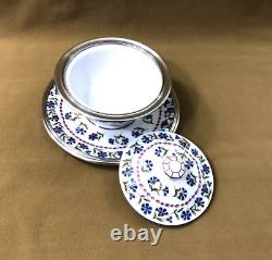 TETARD FRERES sauce pan ART DECO porcelain Limoges solid silver MINERVA cup
