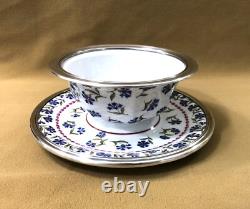 TETARD FRERES sauce pan ART DECO porcelain Limoges solid silver MINERVA cup