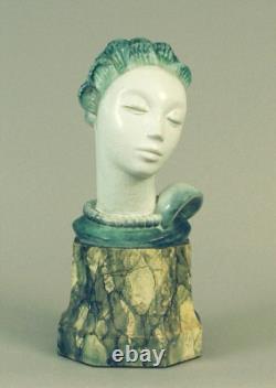 Tall, important Art Deco Danish Bust in Porcelain Lady Bust/Statue on Plinth