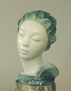 Tall, important Art Deco Danish Bust in Porcelain Lady Bust/Statue on Plinth