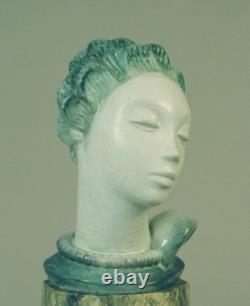 Tall, important Art Deco Danish Bust in Porcelain Lady Bust/Statue on Plinth