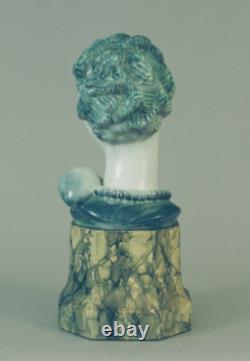 Tall, important Art Deco Danish Bust in Porcelain Lady Bust/Statue on Plinth