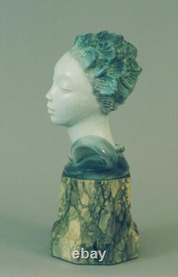 Tall, important Art Deco Danish Bust in Porcelain Lady Bust/Statue on Plinth