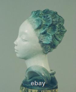 Tall, important Art Deco Danish Bust in Porcelain Lady Bust/Statue on Plinth