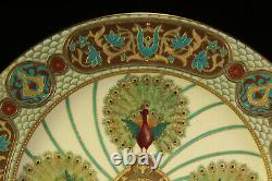 Tiffany & Co Royal Worcester Porcelain Dinner Plate 1890 Peacock Jeweled Enamel