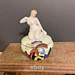 Trico China Nagoya Japan Art Deco Nude Lady Vanity Dresser Trinket Powder Box