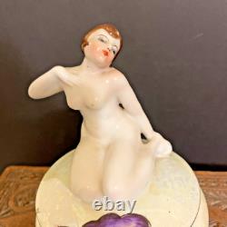 Trico China Nagoya Japan Art Deco Nude Lady Vanity Dresser Trinket Powder Box