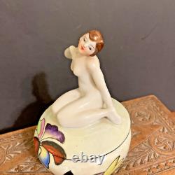 Trico China Nagoya Japan Art Deco Nude Lady Vanity Dresser Trinket Powder Box