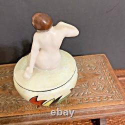 Trico China Nagoya Japan Art Deco Nude Lady Vanity Dresser Trinket Powder Box