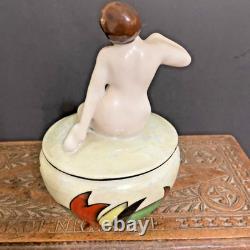 Trico China Nagoya Japan Art Deco Nude Lady Vanity Dresser Trinket Powder Box