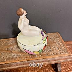 Trico China Nagoya Japan Art Deco Nude Lady Vanity Dresser Trinket Powder Box