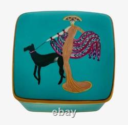 Trinket Box Porcelain Limoges France with Art Deco Design on Lid Vintage Gift