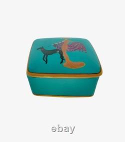 Trinket Box Porcelain Limoges France with Art Deco Design on Lid Vintage Gift