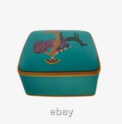 Trinket Box Porcelain Limoges France with Art Deco Design on Lid Vintage Gift