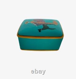 Trinket Box Porcelain Limoges France with Art Deco Design on Lid Vintage Gift