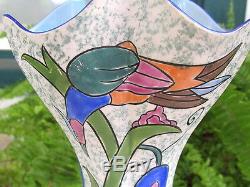 Unusual Art Deco Noritake Vase With Colorful Birds & Flowers
