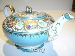 VERY RARE EARLY Noritake Japanese Porcelain Sky Blue Rose Gilt Decorated Teapot