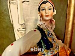 VINTAGE Art Deco Italy Figural Porcelain Sculpture Woman with Cape Lenci Type