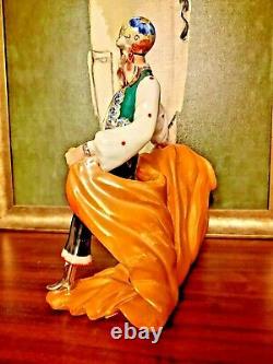 VINTAGE Art Deco Italy Figural Porcelain Sculpture Woman with Cape Lenci Type