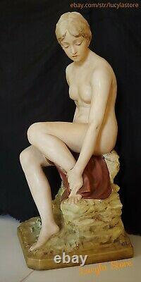 VINTAGE Art Deco LARGE 22 ROYAL DUX Eichler Nude BATHER Woman PORCELAIN FIGURE