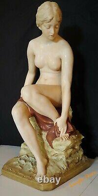 VINTAGE Art Deco LARGE 22 ROYAL DUX Eichler Nude BATHER Woman PORCELAIN FIGURE