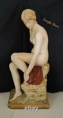 VINTAGE Art Deco LARGE 22 ROYAL DUX Eichler Nude BATHER Woman PORCELAIN FIGURE