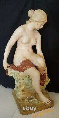 VINTAGE Art Deco LARGE 22 ROYAL DUX Eichler Nude BATHER Woman PORCELAIN FIGURE