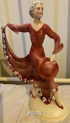 VINTAGE KATZHUTTE HERTWIG 1930s ART DECO PORCELAIN CRINOLINE DANCE LADY FIQURINE